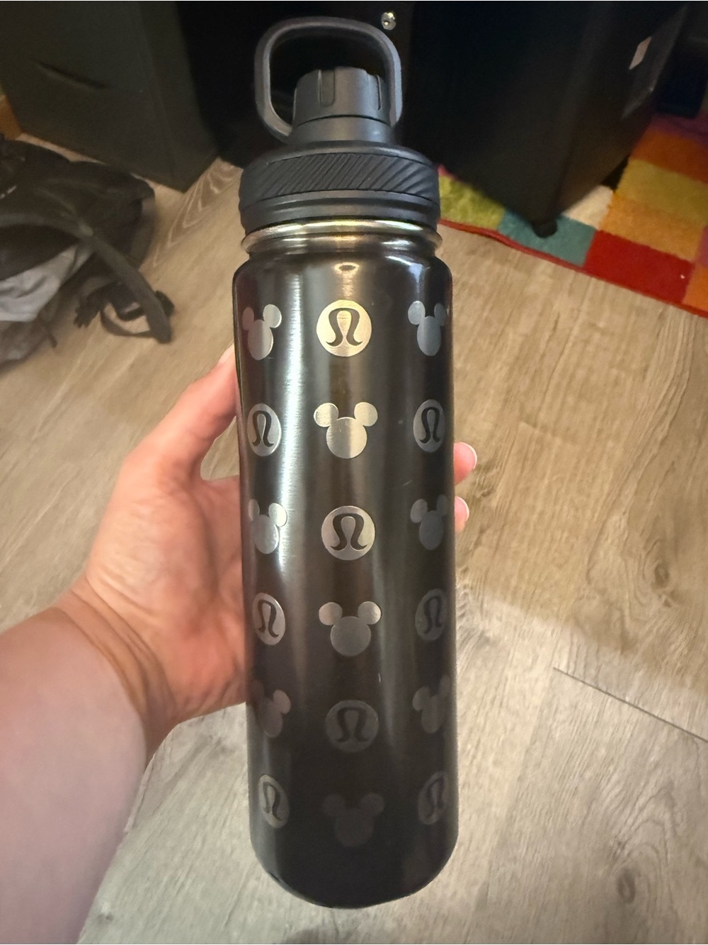 lululemon athletica Black Stainless Steel Water Bottle with Silver Logos